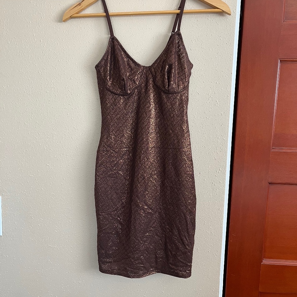 🪩🦂✨SKIMS brown metallic bodycon dress S